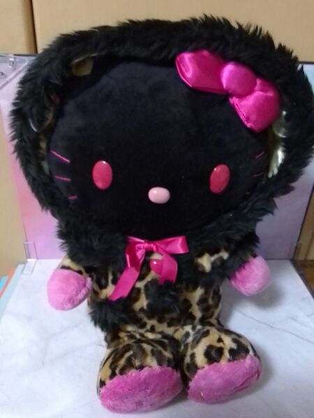 Vivitix HELLO KITTY 2009年 サンリオ BIGぬいぐるみ ヒョウ柄 黒キティ サンリオレトロ 希少 タグ付き