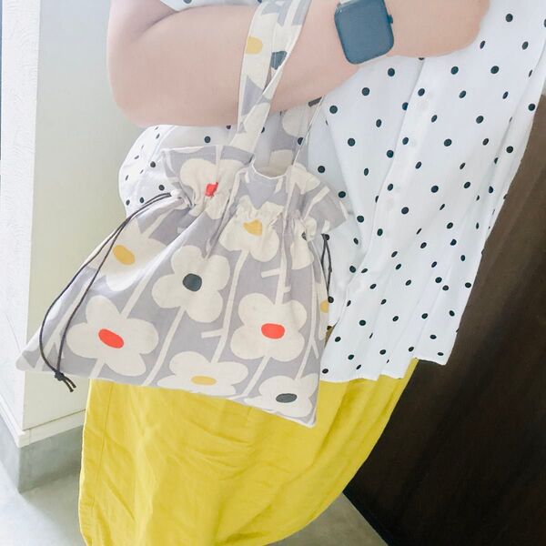 北欧柄花柄 ハンドメイド巾着バッグ トートバッグ