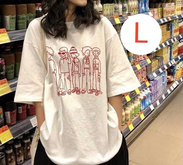 Tシャツトップス ゆったり コーデ ダンス ホワイト かわいい 半袖 プリントtシャツ おしゃれ