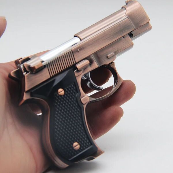 喫煙具新品未使用ターボライター拳銃型ライターガスライターハンドガン型ライター赤銅色1個