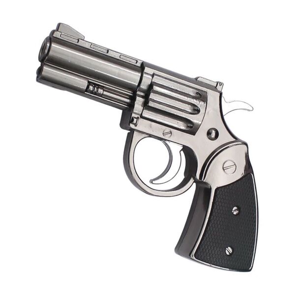 喫煙具喫煙グッズ新品リボルバー型ターボライター拳銃型ピストル型ガスライターLED懐中電灯付き グレー色