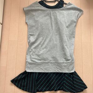 ペプラム ノースリーブチュニック Tシャツ セットアップ レディースM ブラックグリーン