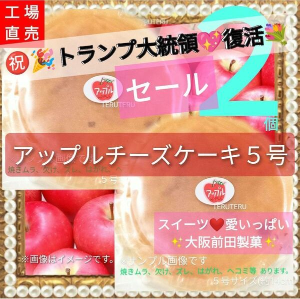 クーポン◎♪美味しい ☆アップル チーズケーキ 5号サイズ 2個 工場直売 アウトレット品 スイーツ☆愛いっぱい 大阪前田製菓