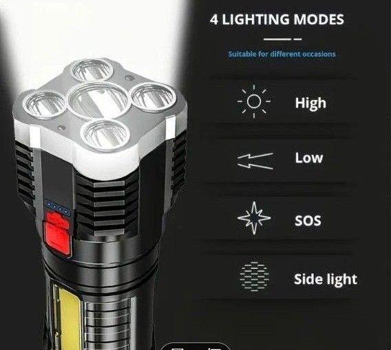 【格安2本セット懐中電灯】高輝度 未使用 USB充電式 5灯ハンディライト アウトドアキャンプ枕元防災 ご両親プレゼントコンパクト