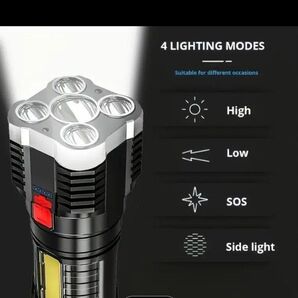 キャンプに!【懐中電灯】 高輝度 未使用 USB充電式 5灯ハンディライトコンパクト アウトドア 枕元 防災 ご両親プレゼント
