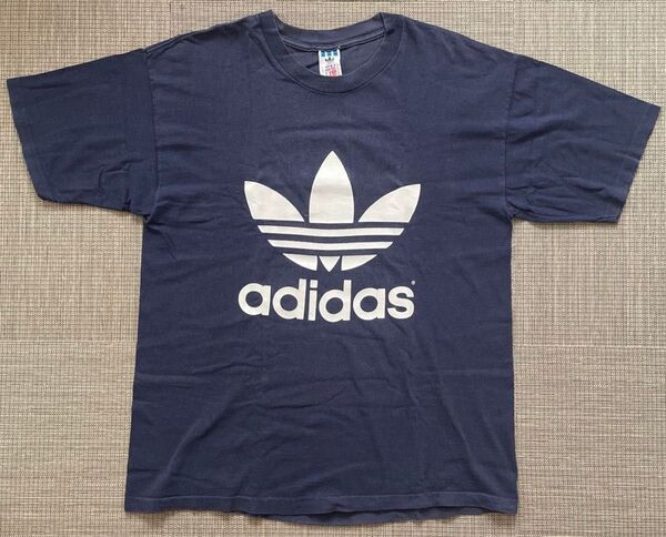 ★90s USA製 adidas トレフォイル 万国旗タグ両面プリントTシャツ