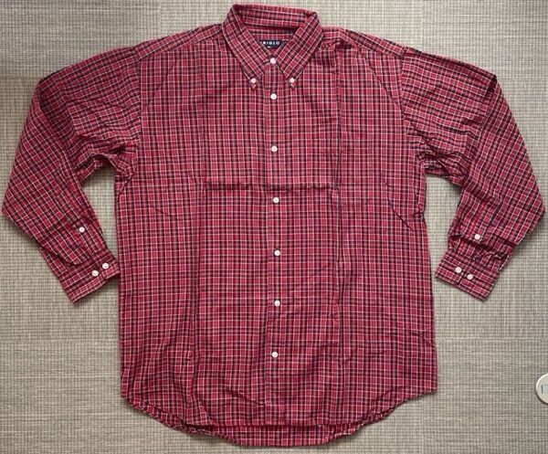 ◆90s OLD UNIQLO紺タグコットンチェックシャツ XLレッド ユニクロ 長袖 チェック柄 ボタンダウン