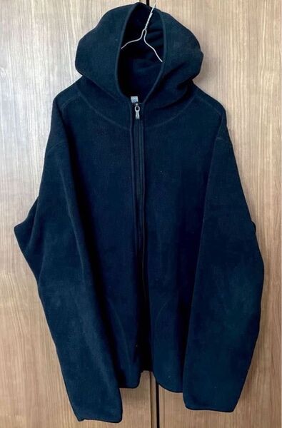 ◆【希少】 90s OLD UNIQLOフリースジップアップパーカーL フルジップ 黒 ブラック スウェットパーカー