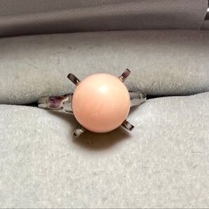 桃珊瑚 指輪 リング 立て爪 ヴィンテージ GSILVER刻印 サンゴ 大つぶ 美品
