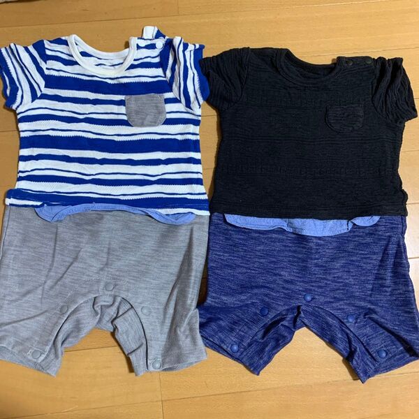 男の子 半袖 重ね着風 半袖ロンパース80 セット