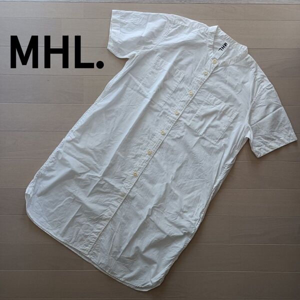 1980 MHL. エムエイチエル コットンシャツワンピース バンドカラー 半袖 綿100 sizeⅠ