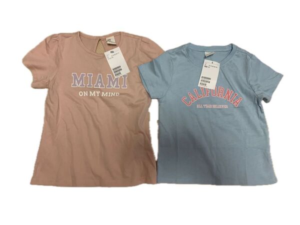 新品 H&M ピンク ブルー ロゴ 半袖Tシャツ トップス セット 水色 女の子 子ども服 夏服 エイチアンドエム