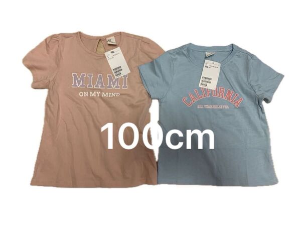新品 H&M ピンク ブルー ロゴ 半袖Tシャツ トップス セット 水色 女の子 子ども服 夏服 エイチアンドエム