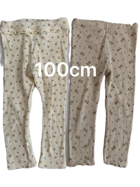 100cm ホワイト ブラウン 花柄 レギンス セット しまむら 女の子 子ども服 キッズ服 保育園 shimamura 春夏秋冬