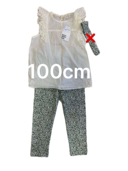 新品 美品 100 H&M ホワイト ノースリーブ トップス ブラウス グリーン 花柄 レギンス セットアップ 夏服 女児子ども服