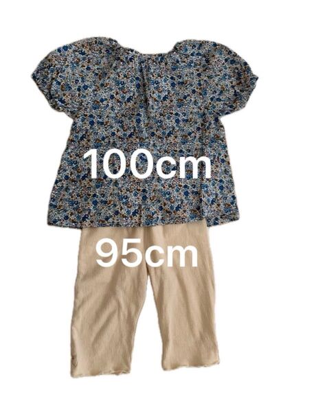 100cm juo ブルー 花柄チュニック 半袖 ブラウス メロウレギンス セットアップ しまむら 夏服 女の子 子ども服 キッズ