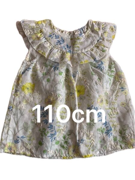 美品 110 花柄 イエロー ノースリーブ トップス チュニック ブラウス 西松屋 女の子 子ども服 キッズ 夏 エルフィンドール