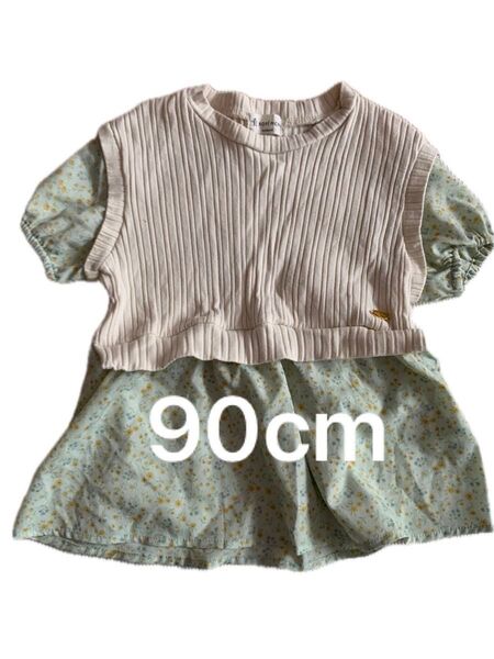 美品 90cm ROPEPICNIC パフスリーブ 花柄 半袖 チュニック ロペピクニック コラボ 女の子 子ども服 夏服 キッズ