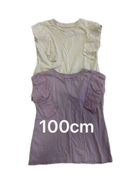 新品 美品 100cm フリル ノースリーブ Tシャツ トップス カットソー セット 西松屋 夏服 女の子 子ども服 キッズ服