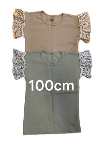 美品 100cm ワッフル 花柄 半袖 Tシャツ カットソー セット 西松屋 女の子 子ども服 キッズ服 夏服