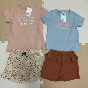 新品 100 H&M 半袖 ロゴ Tシャツ レオパード ショートパンツ セットアップ エイチアンドエム 女の子 子ども服 夏服