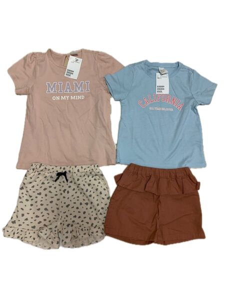 新品 100 H&M 半袖 ロゴ Tシャツ レオパード ショートパンツ セットアップ エイチアンドエム 女の子 子ども服 夏服