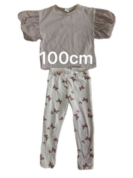 100 H&M micorrid ぽわん袖 半袖 パフスリーブ Tシャツ ちょうちょ レギンス セットアップ 女児 子ども服 夏服