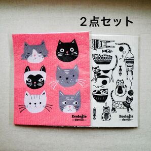 エコロジースポンジクロス スポンジワイプ 猫柄 2点セット