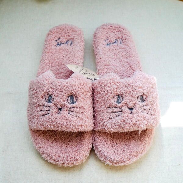 にゃふにゃふパイルスリッパ ピンク 猫