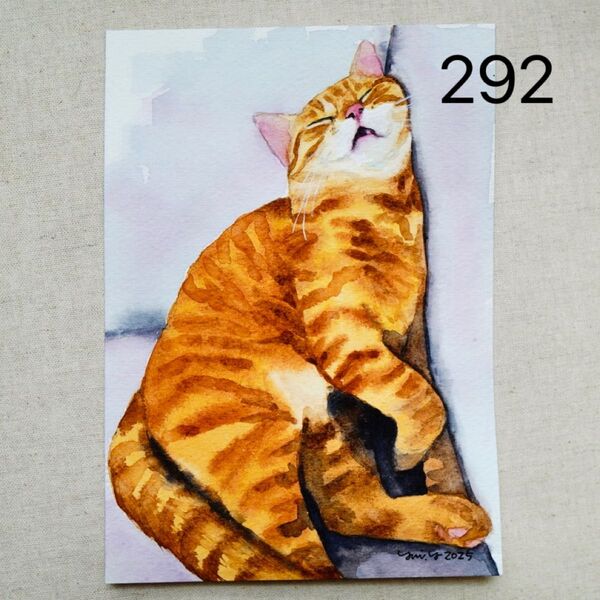 猫の絵 292 水彩画 原画 茶トラ 2L判
