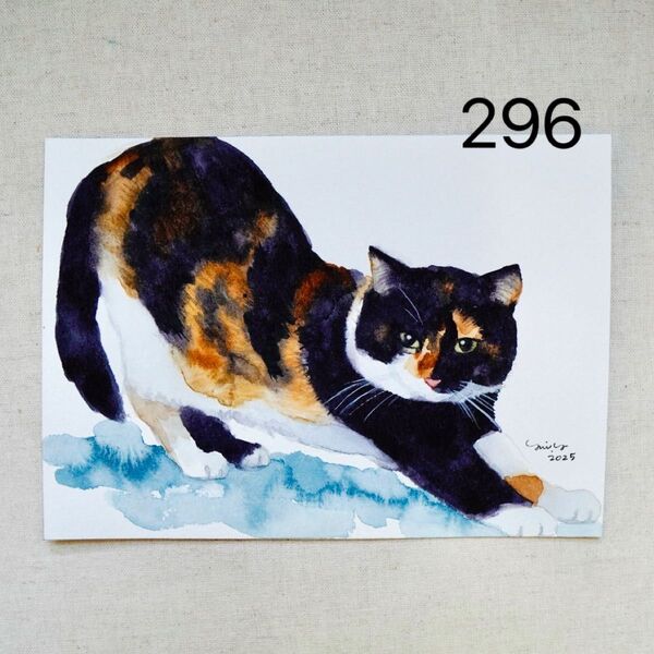 猫の絵 296 水彩画 原画 三毛猫 2L判
