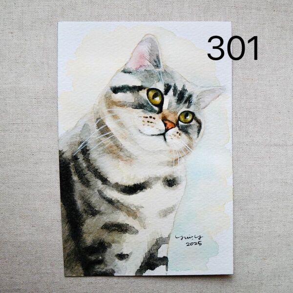 猫の絵 301 水彩画 原画 ポストカードサイズ