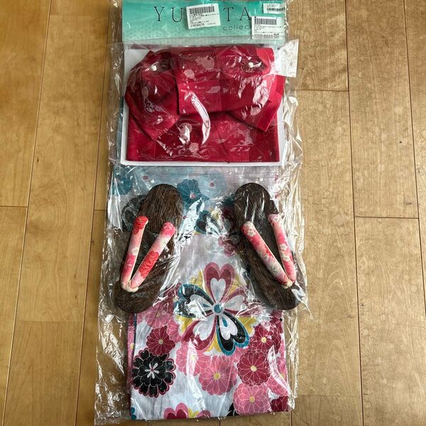 新品未使用 浴衣セット 下駄 作り帯 レディース