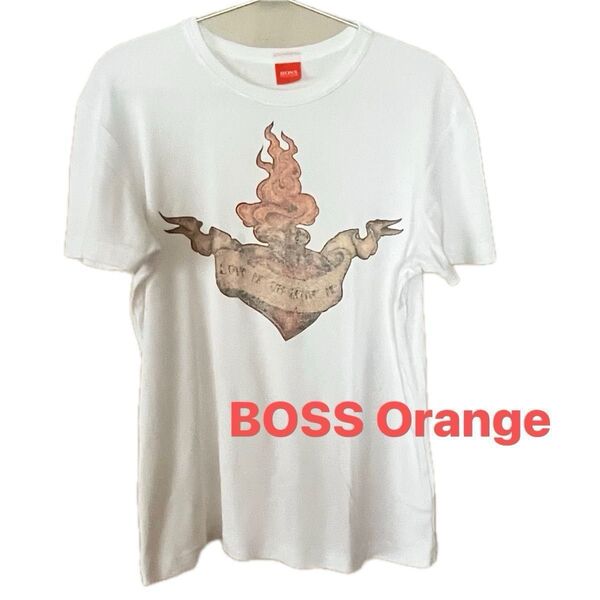 BOSS/HUGO BOSS Orange メンズ 半袖Tシャツ カットソー ホワイトプリント柄