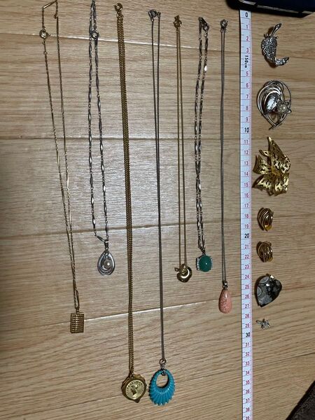 アクセサリー ネックレス ブローチ イヤリング ペンダント ゴールドカラー ラインストーン セット