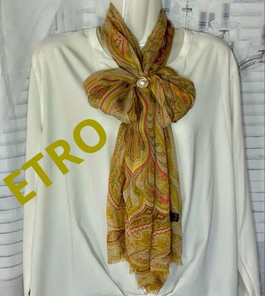 お箱付き エトロ ETRO シフォン系 ペイズリー柄 シルク ストール