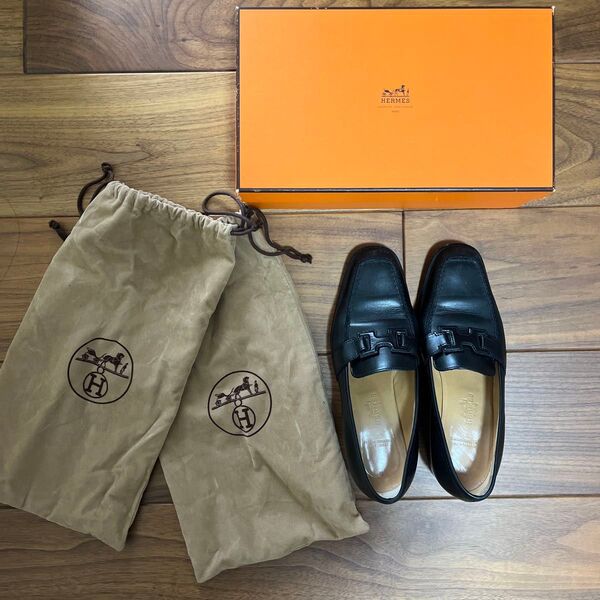 美品HERMESローファー23cmパンプス黒Hマークpradaloewetods22.536.5ローヒール