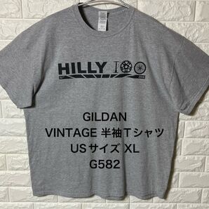 US古着 アメリカ古着 GILDAN HILLY メンズ半袖Tシャツ XLサイズ シンプル グレー 車輪空気入れ フロントプリント