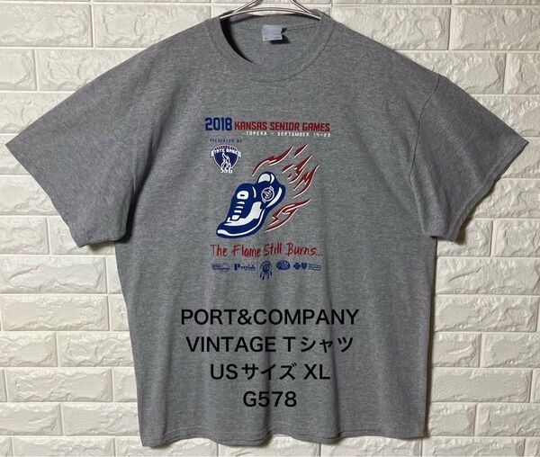 US古着 アメリカ古着 PORT&COMPANY スニーカープリント メンズ半袖Tシャツ XLサイズ グレー VINTAGE
