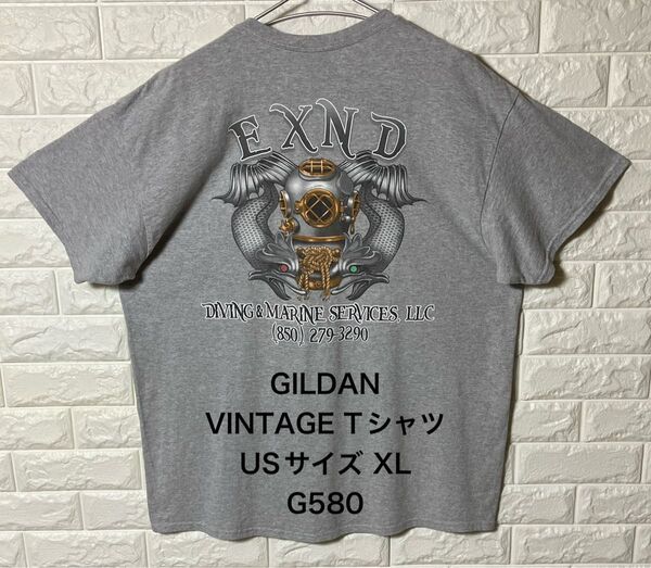 US古着 アメリカ古着 GILDAN VINTAGE メンズ半袖Tシャツ XLサイズ グレー バックプリント デザインプリント