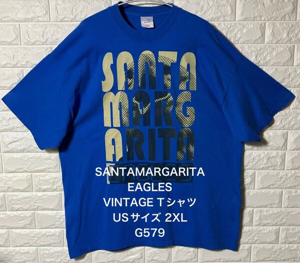 US古着 アメリカ古着 SANTAMARGARITA EAGLES メンズ 半袖Tシャツ 2XLサイズ フットボール ブルー