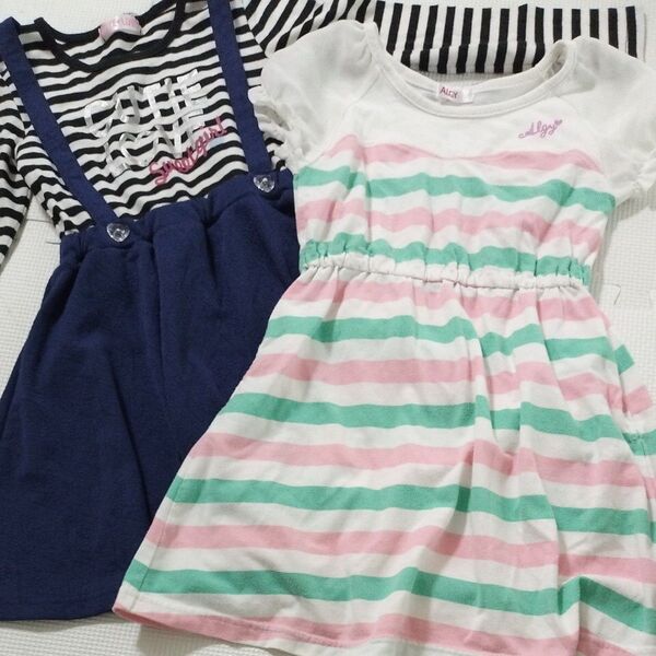 130cm ワンピース2点セット 長袖 半袖 ボーダー柄 女の子 子供服