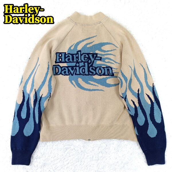 Harley-Davidson ハーレーダビッドソン ファイヤーパターン バックデザイン ブルゾン コットン セーター フルジップ