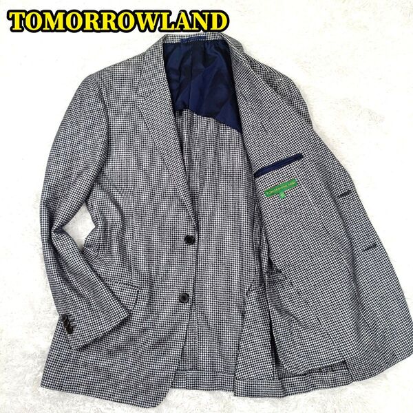 TOMORROWLANDトゥモローランド テーラードジャケット 千鳥格子 ウール シルク カシミヤ 46