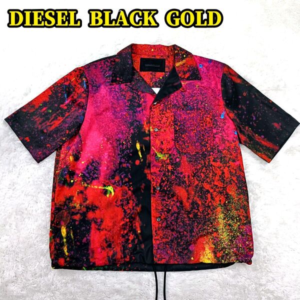 DIESEL BLACK GOLD ディーゼル ブラック ゴールド 半袖 総柄 ペイント シャツ 刺繍 ロゴ 派手 スプラッター