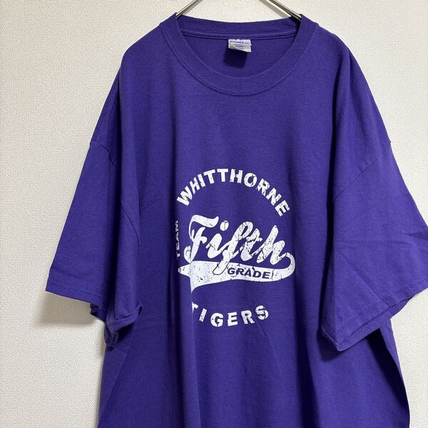 アメカジ Tシャツ プリント 古着 オーバーサイズ 2XL パープル