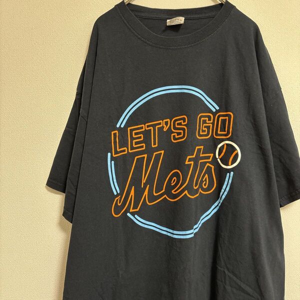 アメカジ Mets ブラック Tシャツ ビッグプリント XL