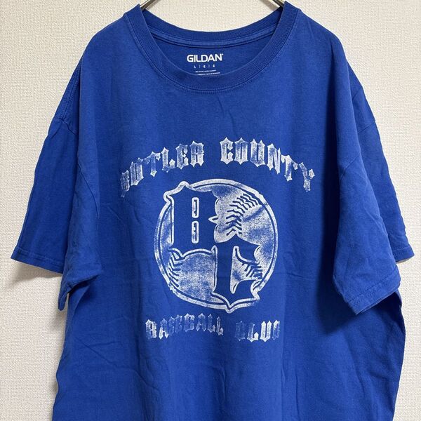 アメカジ Tシャツ プリント Lサイズ ギルダン ブルー 古着