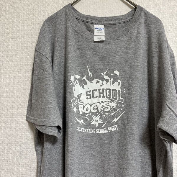 アメカジ Tシャツ グレー L プリント ロック ギルダン