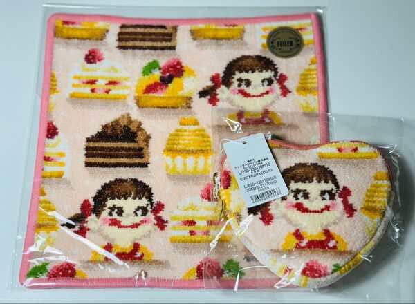 ラブラリーバイフェイラー ペコスマイルケーキ ハンカチ ハート型ポーチ 2点 ペコちゃん 不二家 FEILER